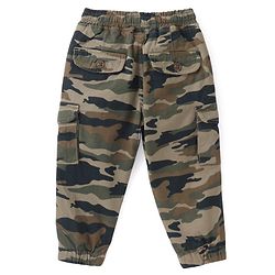 Babyhug Cotton Lycra Woven Full Length Camouflage Printed Stretchable Jogger - Olive Green
