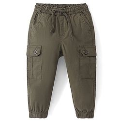 Babyhug Cotton Lycra Woven Full Length Pants Jogger Fit - Olive