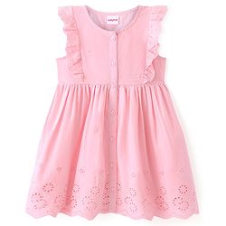 Babyhug Schiffili Frill Sleeves Solid Colour Frock - Pink