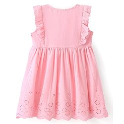 Babyhug Schiffili Frill Sleeves Solid Colour Frock - Pink