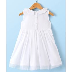 Babyhug Cambric Woven Sleeveless Frock with Headband & Lace Detailing Bow Applique - White
