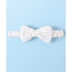 Babyhug Cambric Woven Sleeveless Frock with Headband & Lace Detailing Bow Applique - White