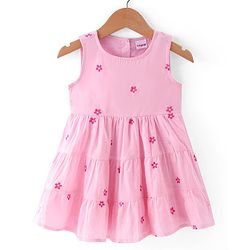 Babyhug 100% Cotton Cambric Frock With Full Sleeves Jacket Floral Print - Pink