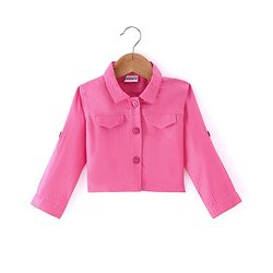 Babyhug 100% Cotton Cambric Frock With Full Sleeves Jacket Floral Print - Pink