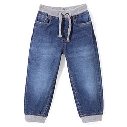 Babyhug Denim Full Length With Stretch Washed  Joggers -Blue