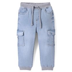 Babyhug Denim Washed Full Length Joggers with Stretch Solid Colour  - Blue