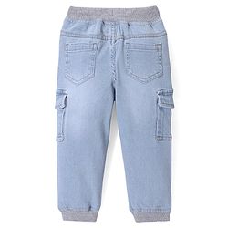 Babyhug Denim Washed Full Length Joggers with Stretch Solid Colour  - Blue