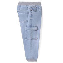 Babyhug Denim Washed Full Length Joggers with Stretch Solid Colour  - Blue