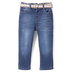 Babyhug Full Length With Stretch Denim Washed Jeans - Blue