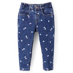 Babyhug Denim Full Length With Stretch  Jeans Strawberry Print - Blue