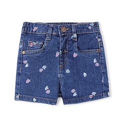Babyhug Denim Mid Thigh Shorts With Strawberry Print - Blue