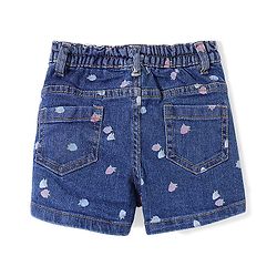 Babyhug Denim Mid Thigh Shorts With Strawberry Print - Blue