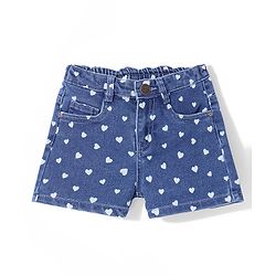Babyhug Mid Thigh Length Stretchable Denim Shorts Hearts Print - Dark Blue