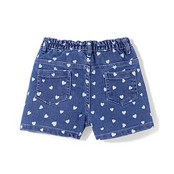 Babyhug Mid Thigh Length Stretchable Denim Shorts Hearts Print - Dark Blue