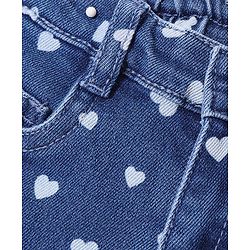 Babyhug Mid Thigh Length Stretchable Denim Shorts Hearts Print - Dark Blue