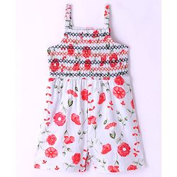 Babyhug Rayon Sleeveless Jumpsuit with Smocking Detailing Floral Print - Multicolour