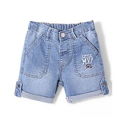 Babyhug Denim Text  Embroidered Stretchable Shorts - Blue