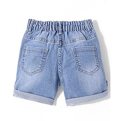 Babyhug Denim Text  Embroidered Stretchable Shorts - Blue