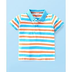 Babyhug 100% Cotton Knit Half Sleeves Striped Polo T-Shirt- Multicolor
