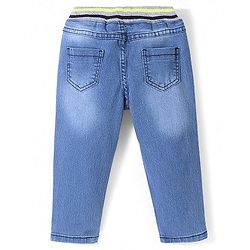 Babyhug Denim Full Length With Stretch Joggers Number Embroidery - Blue