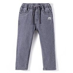 Babyhug Denim Full Length With Stretch Washed Jeans With Text Embroidery - Grey