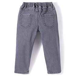 Babyhug Denim Full Length With Stretch Washed Jeans With Text Embroidery - Grey