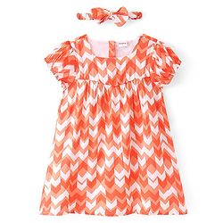 Babyhug Rayon Woven Half Sleeves  Frock With Head Band Chevron Print - Orange