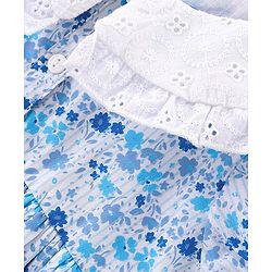 Babyhug 100% Cotton Poplin Woven Half Sleeves Frock With Bloomer Floral Print - Blue