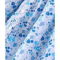 Babyhug 100% Cotton Poplin Woven Half Sleeves Frock With Bloomer Floral Print - Blue
