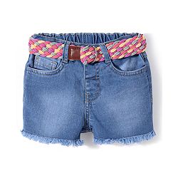 Babyhug Denim Mid Thigh With Stretch Shorts With Belt - Blue