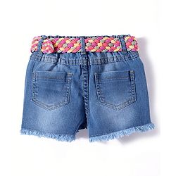 Babyhug Denim Mid Thigh With Stretch Shorts With Belt - Blue