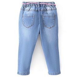 Babyhug Denim  Full Length with Stretch Washed Jeans With Floral Applique - Blue