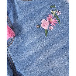 Babyhug Denim  Full Length with Stretch Washed Jeans With Floral Applique - Blue