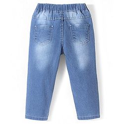 Babyhug Denim Full Length With Stretch Jeggings Butterfly Embroidery - Blue