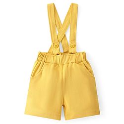 Babyhug 100% Cotton Knit Half Sleeves Solid Color Shirt & Shorts Set With Attached Suspender- Grey & Yellow