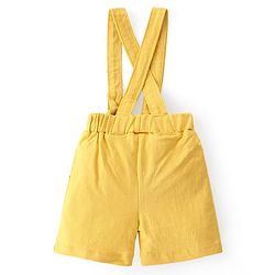 Babyhug 100% Cotton Knit Half Sleeves Solid Color Shirt & Shorts Set With Attached Suspender- Grey & Yellow