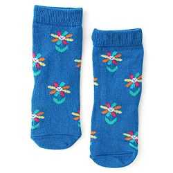 Cute Walk By Babyhug Non Terry Knit Anti-Bacterial Ankle Length Socks Floral Design Pack Of 3 - Blue Pink & Yellow