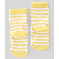 Cute Walk By Babyhug Non Terry Knit Anti-Bacterial Ankle Length Socks Stripes & Bear Design Pack Of 3 - White Red & Yellow