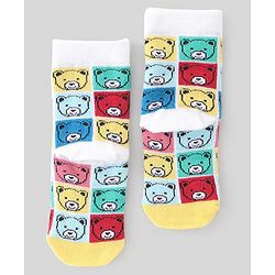 Cute Walk By Babyhug Non Terry Knit Anti-Bacterial Ankle Length Socks Stripes & Bear Design Pack Of 3 - White Red & Yellow