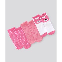 Cute Walk By Babyhug Non Terry Knit Anti-Bacterial Ankle Length Socks Polka Dot Design Pack Of 3 - Pink & White