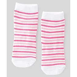 Cute Walk By Babyhug Non Terry Knit Anti-Bacterial Ankle Length Socks Stripes & Apple Design Pack Of 3 - Pink & White