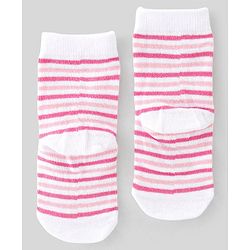 Cute Walk By Babyhug Non Terry Knit Anti-Bacterial Ankle Length Socks Stripes & Apple Design Pack Of 3 - Pink & White