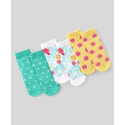 Cute Walk By Babyhug Anti-Bacterial Ankle Length Socks Floral & Dot Design Pack Of 3 - Multicolour