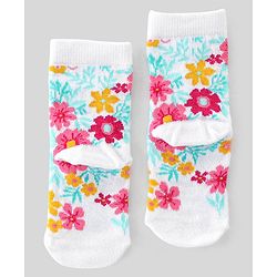 Cute Walk By Babyhug Anti-Bacterial Ankle Length Socks Floral & Dot Design Pack Of 3 - Multicolour