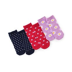 Cute Walk By Babyhug Anti-Bacterial Ankle Length Socks Floral & Polka Dot Design Pack Of 3 - Navy Blue Red & Purple