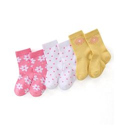 Cute Walk by Babyhug Anti Bacterial Ankle Length Socks Floral Design Pack Of 3 - Multicolour