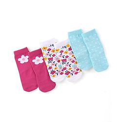 Cute Walk by Babyhug Anti Bacterial Ankle Length Socks Floral Design Pack Of 3 - Multicolour