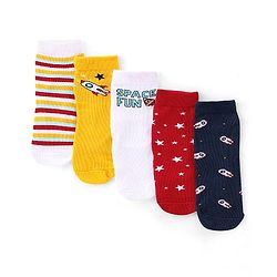 Cute Walk by Babyhug Anti Bacterial Ankle Length Socks Rocket Design Pack Of 5 - Multicolour