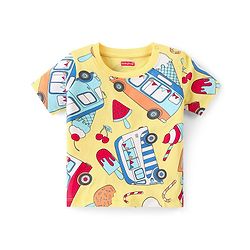 Babyhug Single Jersey  Knit  T-Shirt & Shorts Set with Car Print - Yellow & Blue