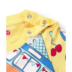 Babyhug Single Jersey  Knit  T-Shirt & Shorts Set with Car Print - Yellow & Blue
